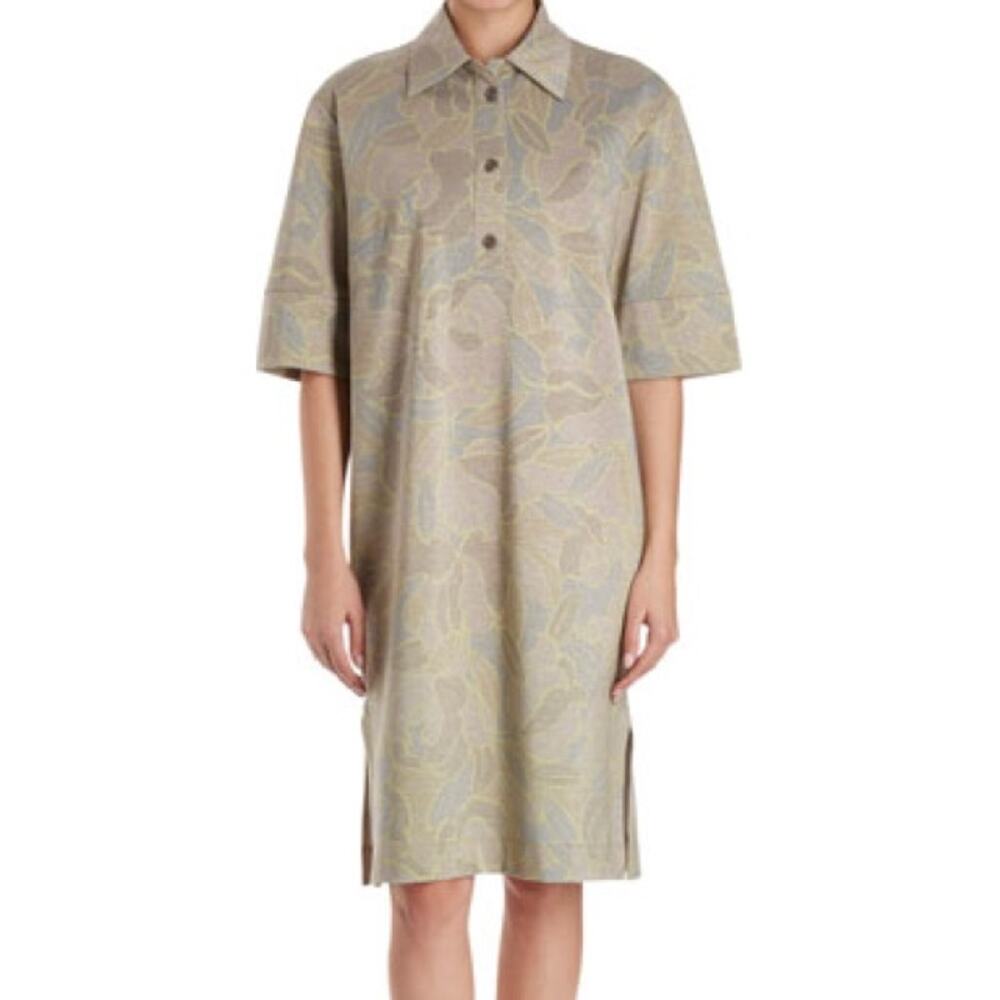 Dries Van Noten Womens Metallic Knit Short Sleeve Shirt Dress‎ Green Size XSmall